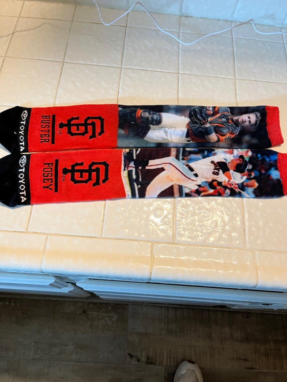 Orange and black Athletic Fan Crew Socks with Team Logo and Toyota Accent